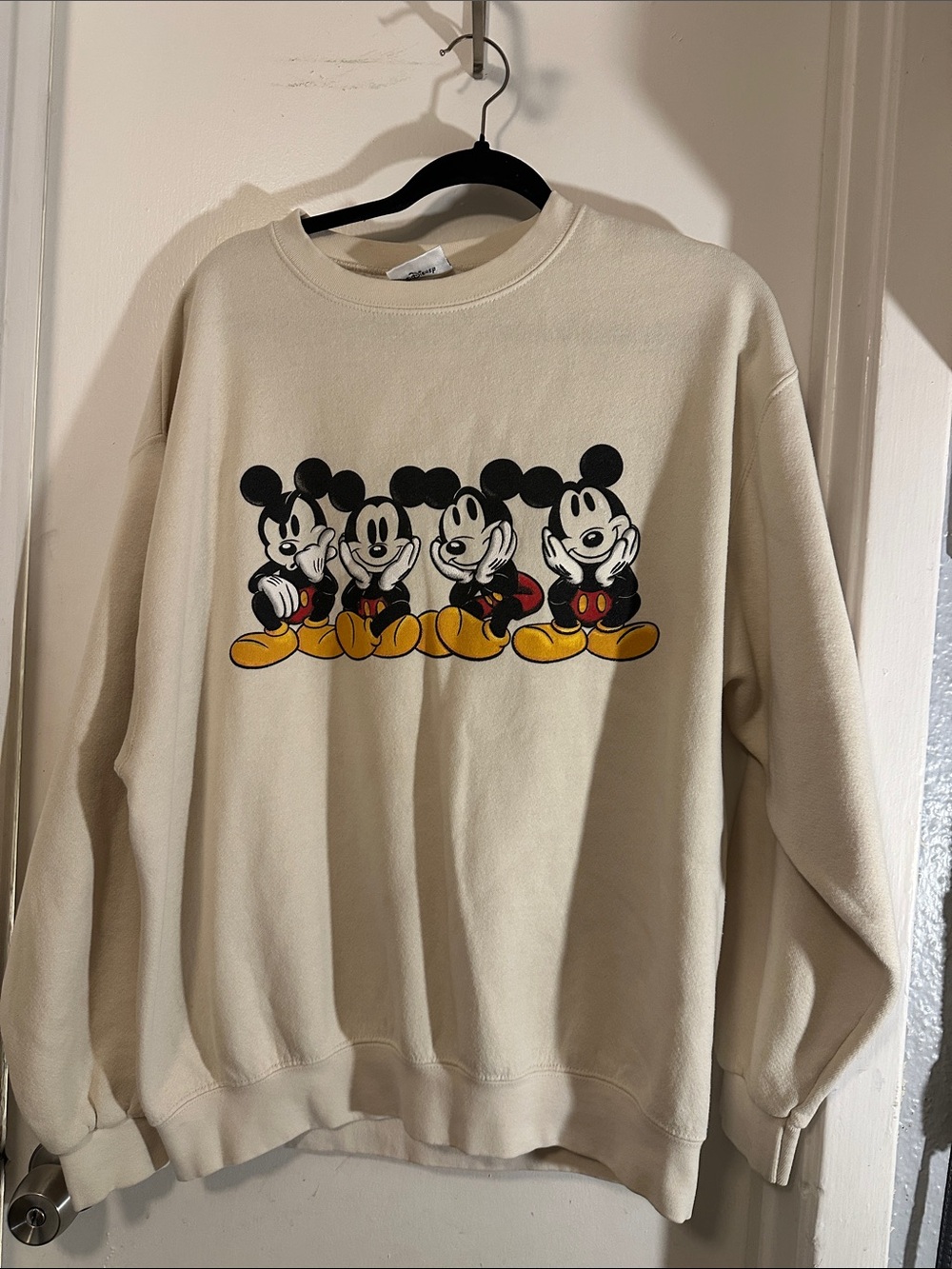 Beige Crewneck Sweatshirt with Mickey Graphic